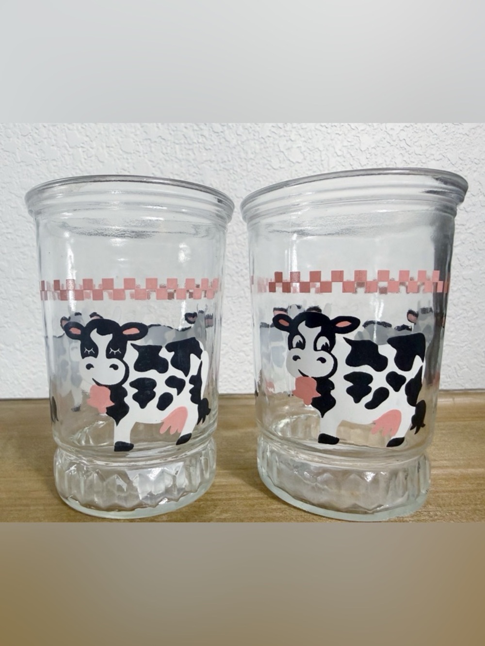 Set of Two Cow Print Glass Tumblers in Black and Pink